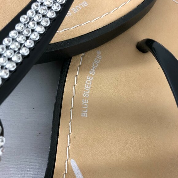 Blue Suede Shoes Womens Sandals Thong Rubber Rhinestones Ankle Strap Black 10 - Picture 6 of 6